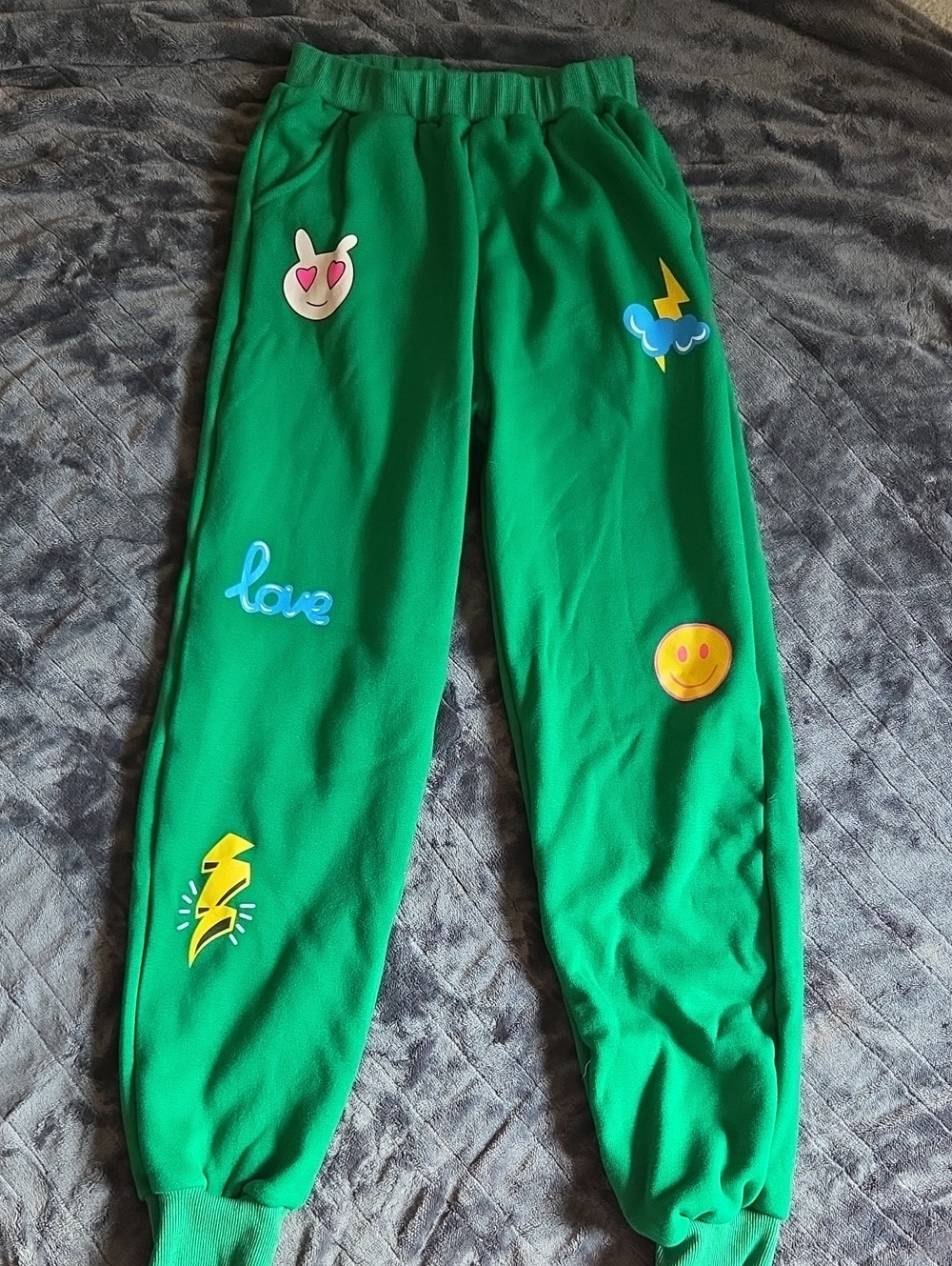 Lola+Boys Green Doodle Art Jogger Pants - Fun Patch Design